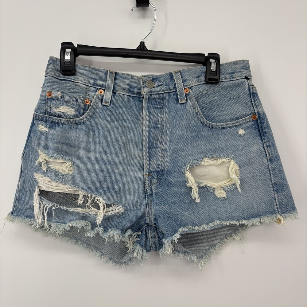 Levi 501 Original Fit High-Rise Women Jean Shorts Cutoff Distress Size 29